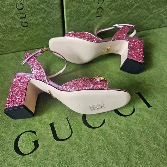 Gucci Horsebit Glittered Sandals - Pink size 37 - Picture 13 of 13